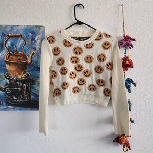 Cute Happy Face Print Crop Top Sweater